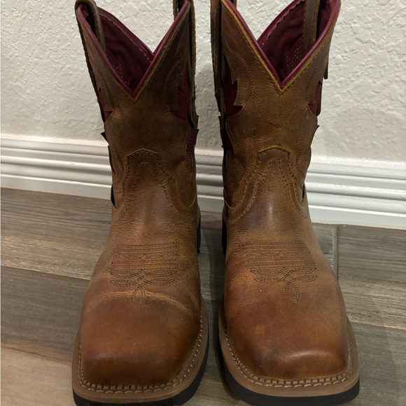 Justin Lathey Nano Composite Square Toe Work Boots Brown Red Women's Size 6 - Picture 2 of 12